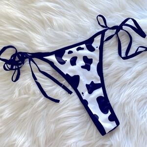 Cow print tie sides thong